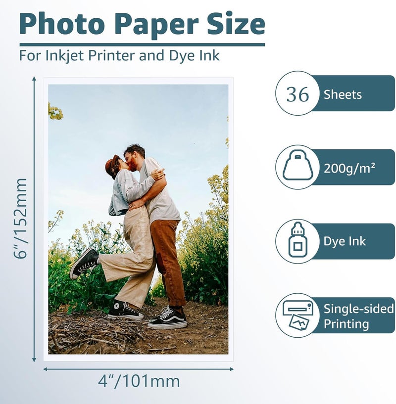 ZBEIVAN 4x6 Photo Paper, Glossy Photo Papers 36 Sheets, 4 x 6 Inkjet Printer Photo Paper for Dye Ink, 200 GSM - Image 2